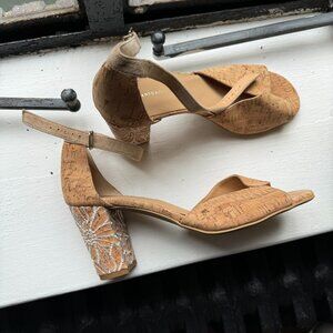 Anthropologie Cork Slingback Heels with Ankle Strap NWOT